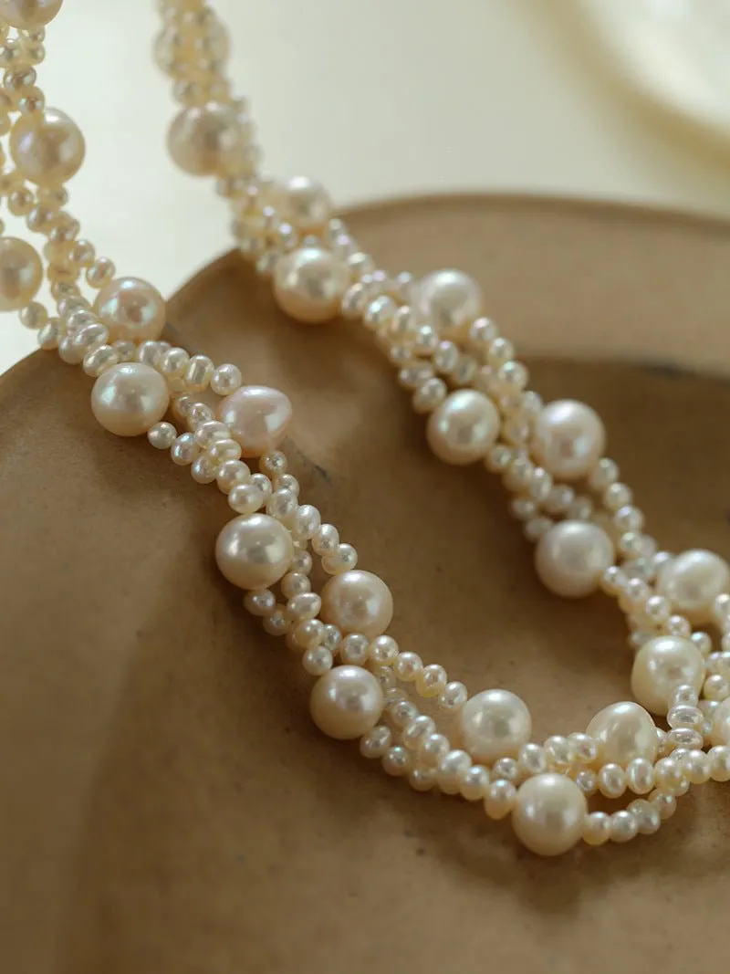 French Handcrafted Woven Seed Pearl Multi-Layer Necklace