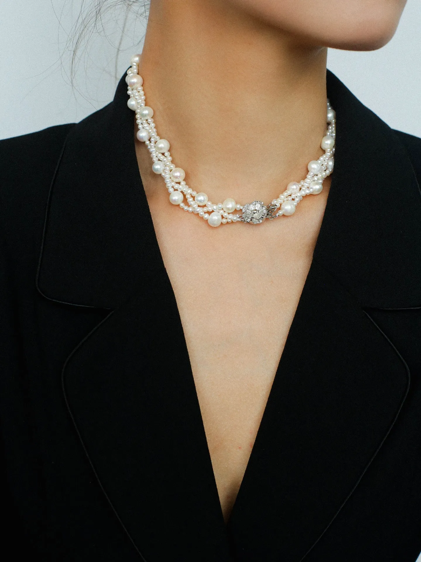 French Handcrafted Woven Seed Pearl Multi-Layer Necklace