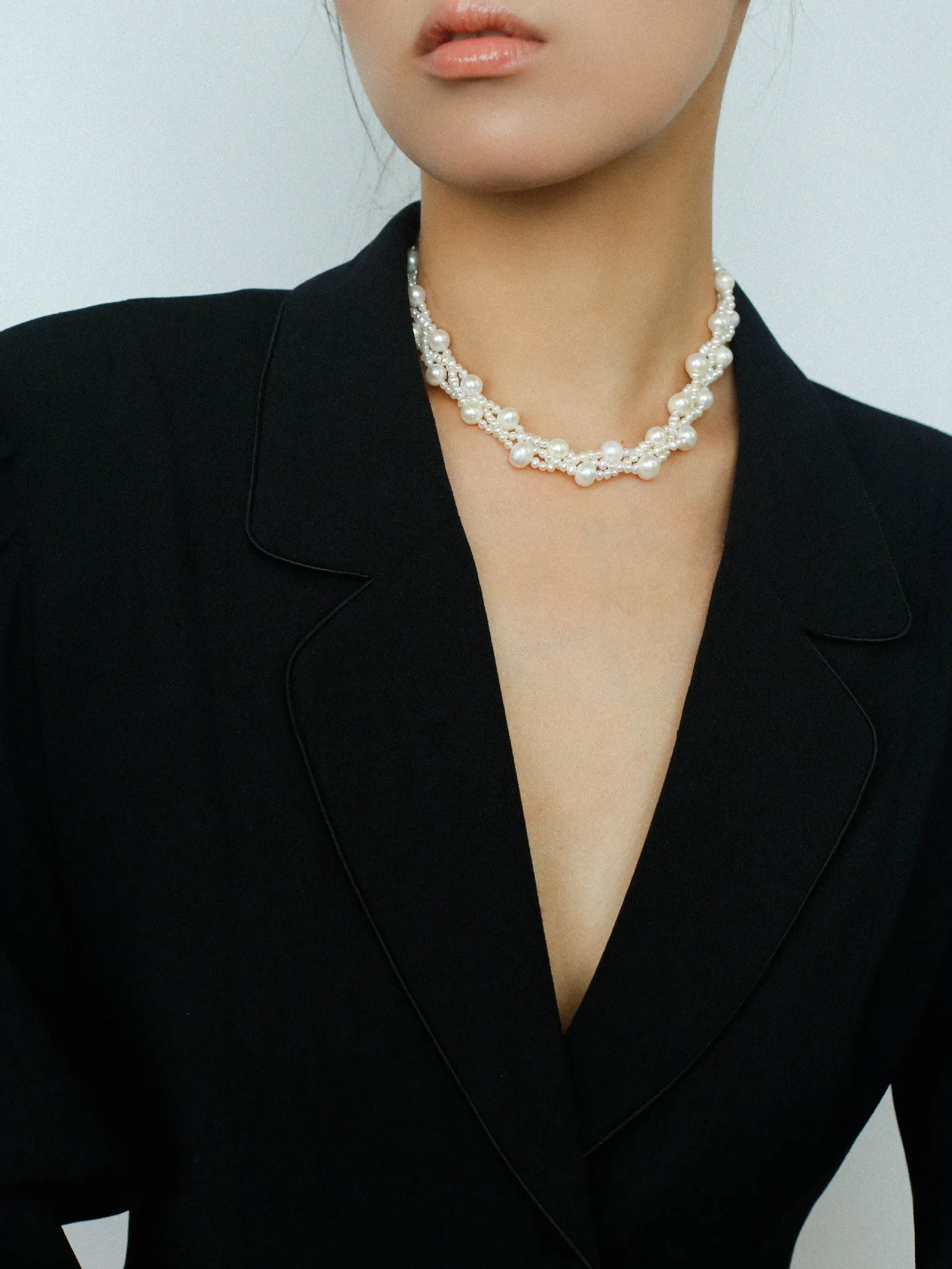 French Handcrafted Woven Seed Pearl Multi-Layer Necklace