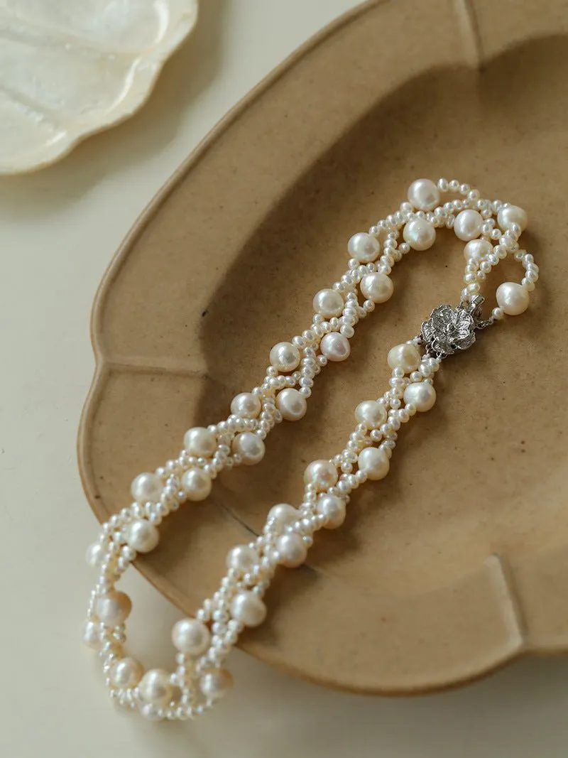 French Handcrafted Woven Seed Pearl Multi-Layer Necklace