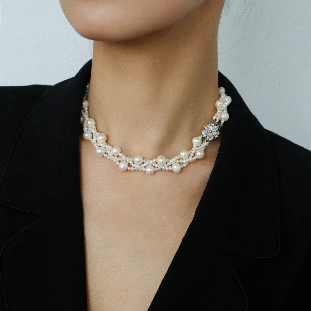 French Handcrafted Woven Seed Pearl Multi-Layer Necklace