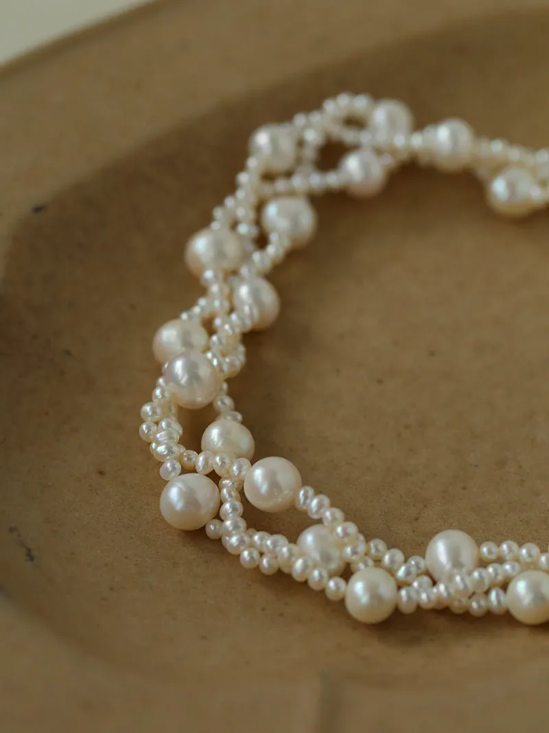 French Handcrafted Woven Seed Pearl Multi-Layer Necklace