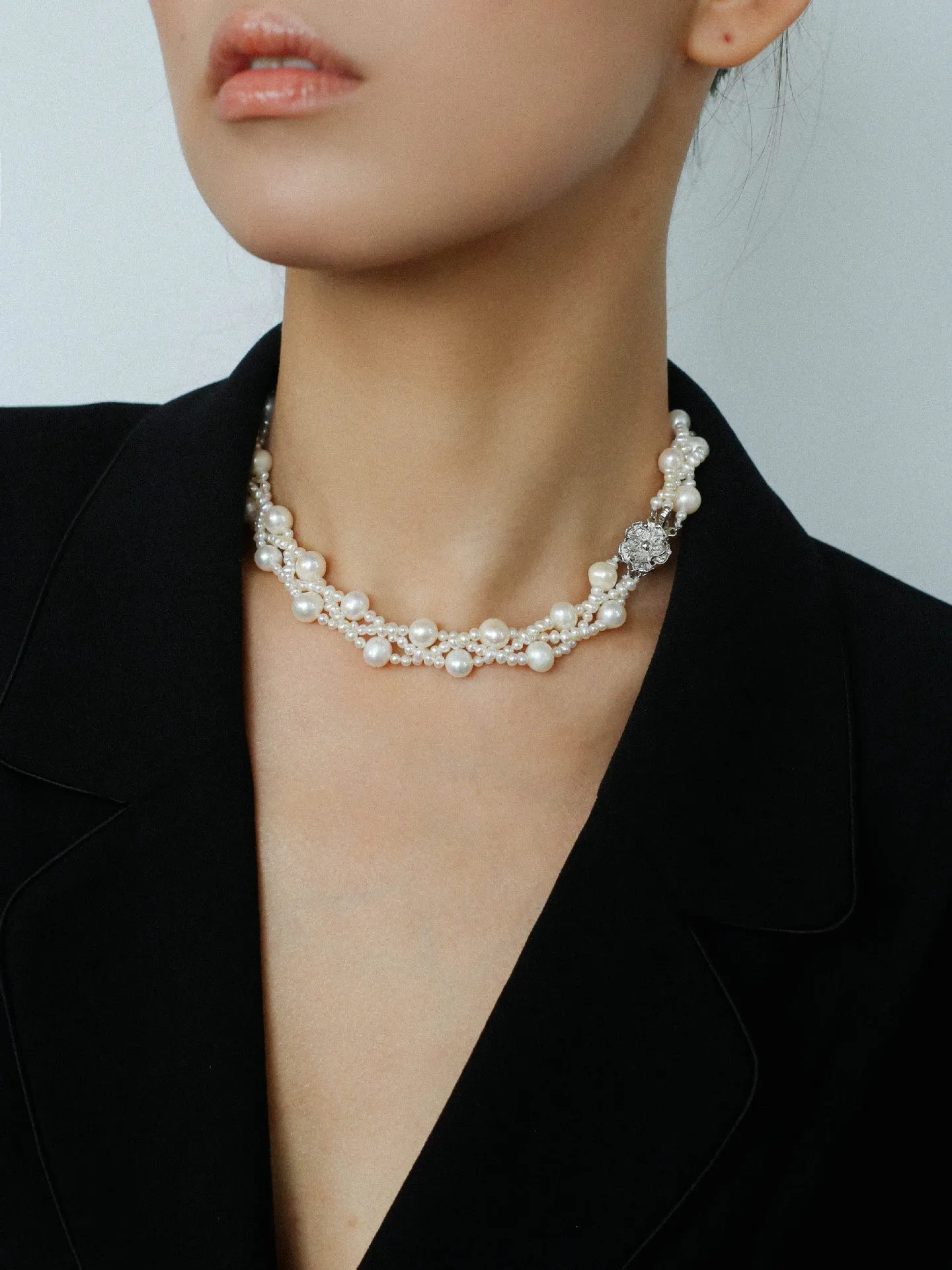 French Handcrafted Woven Seed Pearl Multi-Layer Necklace