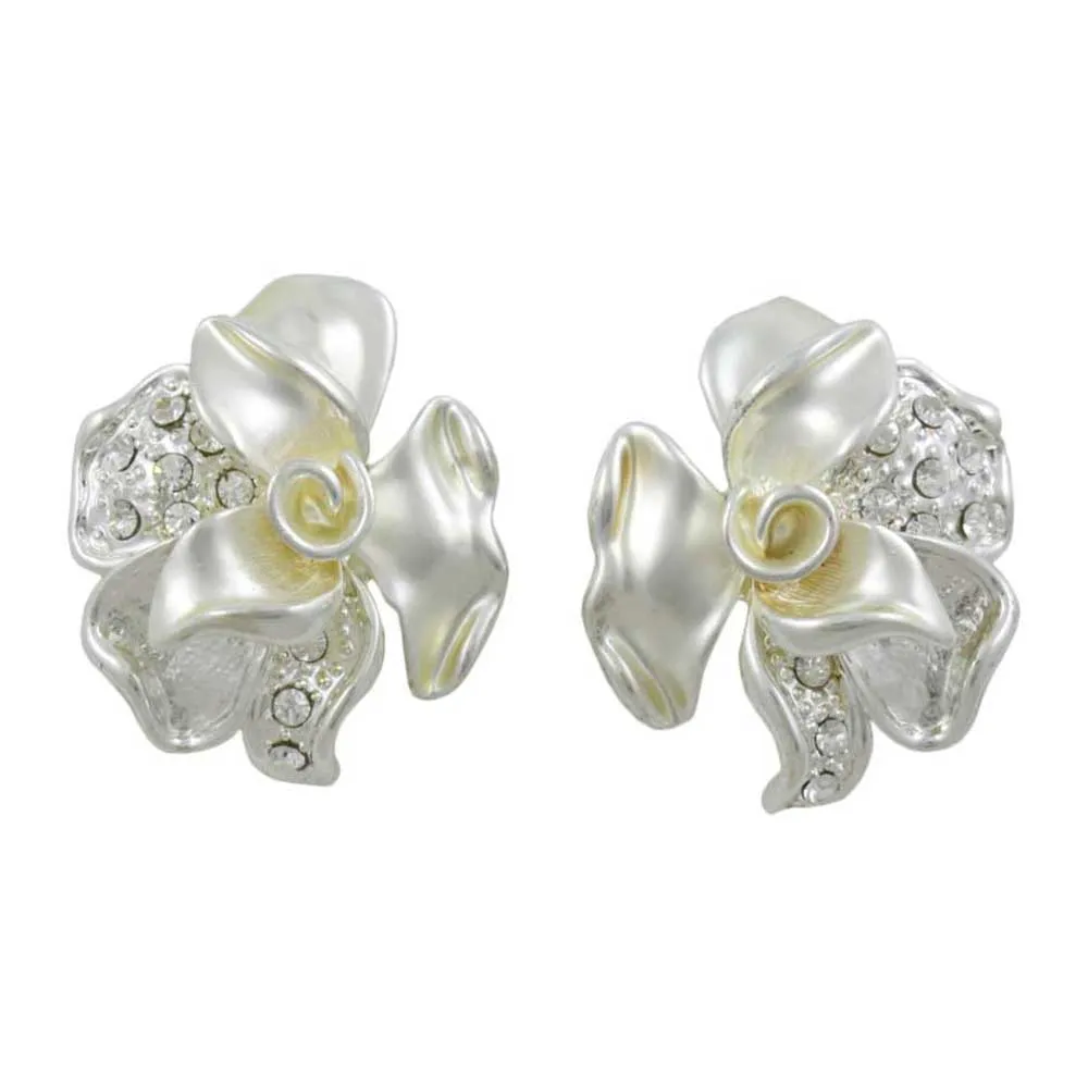 Frosted Silver-tone and Crystal Rose Clip On Earring - RSN619EC