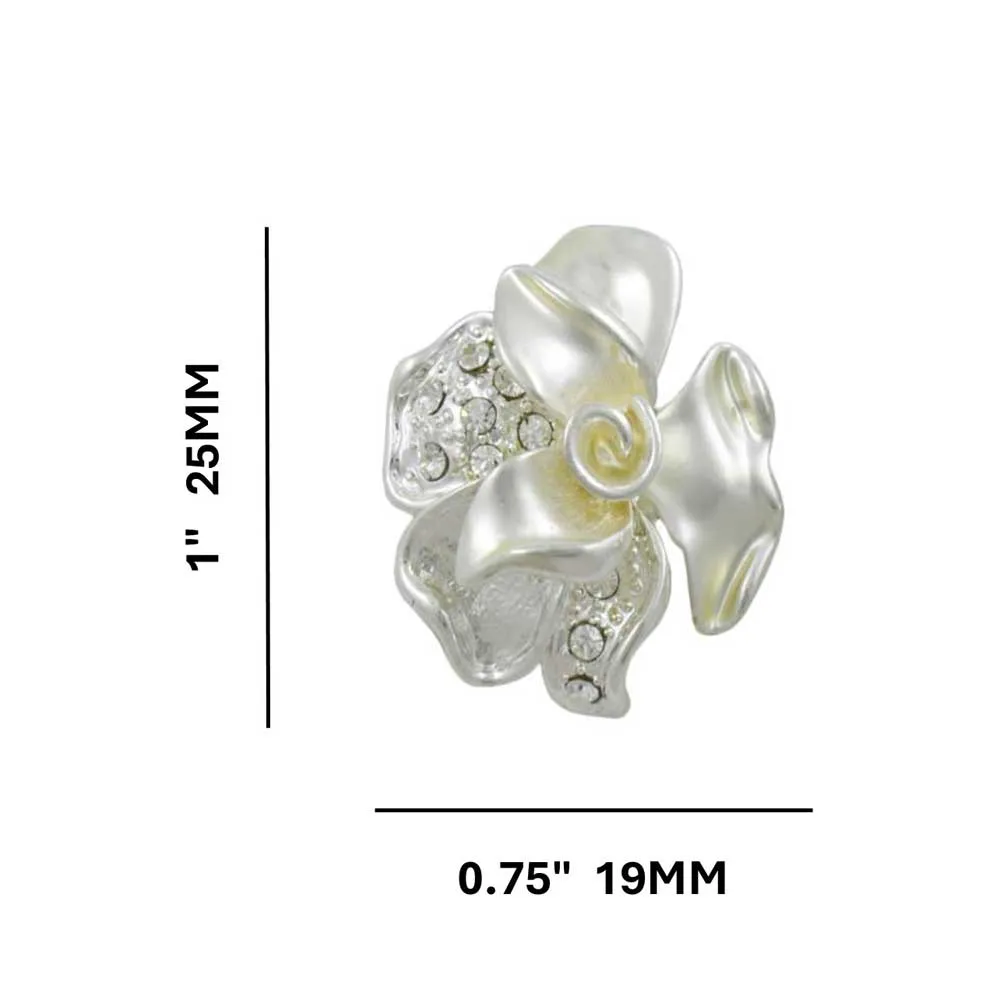 Frosted Silver-tone and Crystal Rose Clip On Earring - RSN619EC