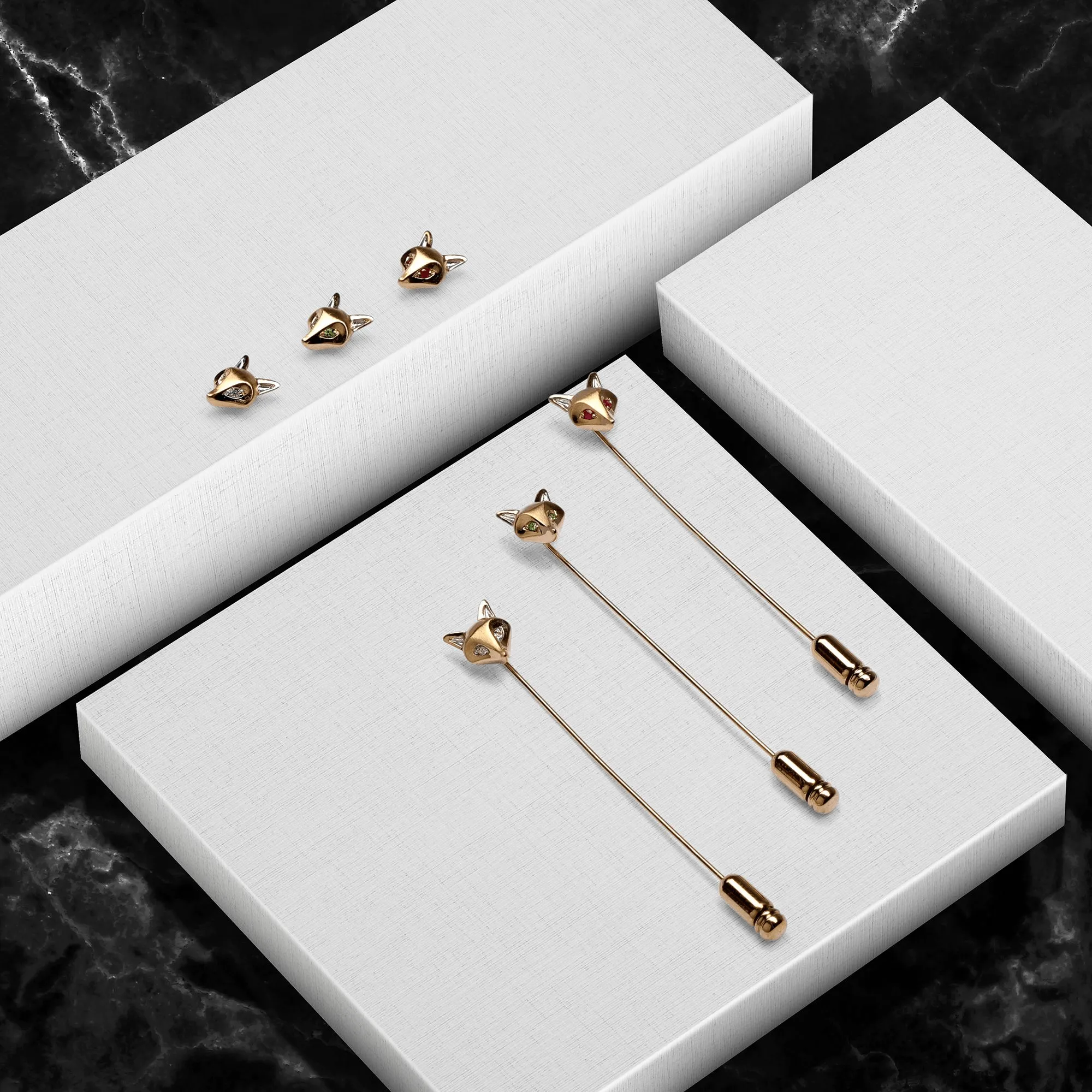 Gardenia Ruby Fox Lapel Pin In 9ct Yellow Gold