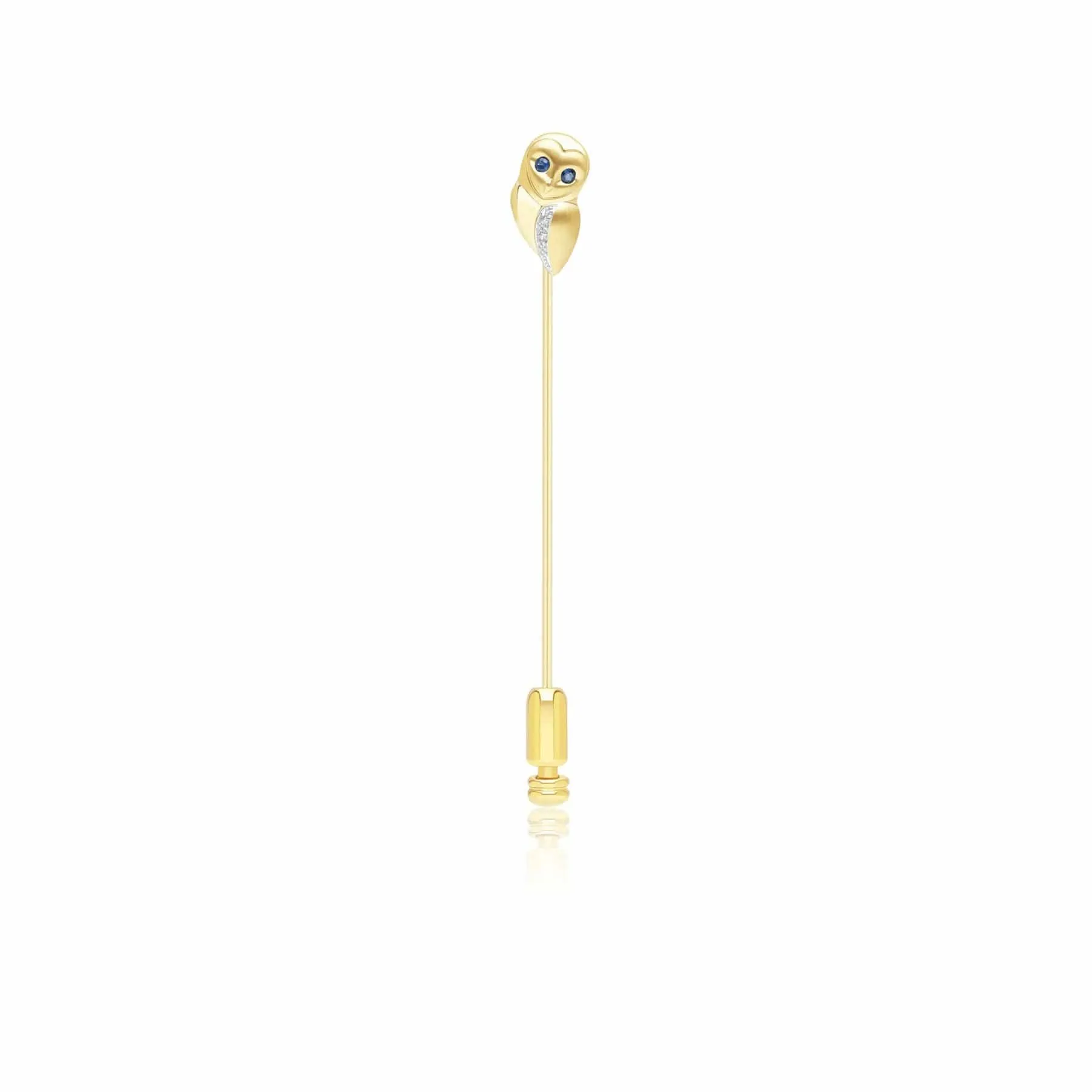 Gardenia Sapphire and White Sapphire Owl Lapel Pin in 9ct Yellow Gold