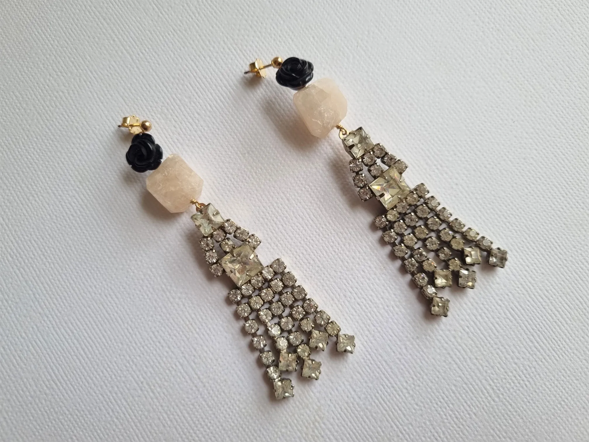 gatsby in pink | pink morganite black onyx rose rhinestone earrings