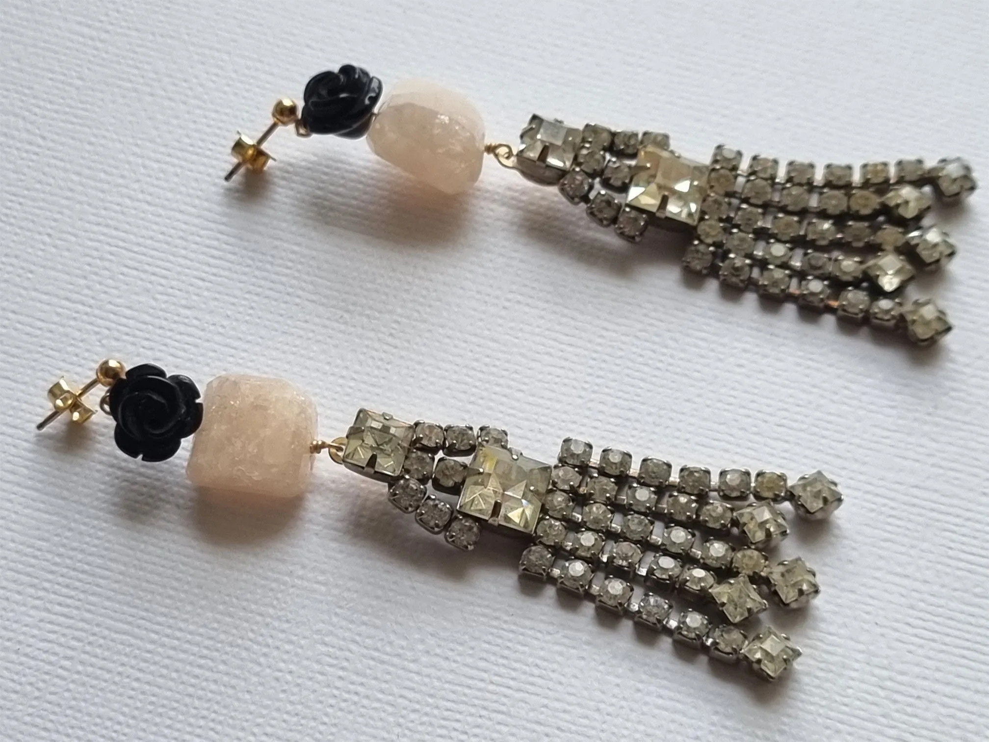 gatsby in pink | pink morganite black onyx rose rhinestone earrings