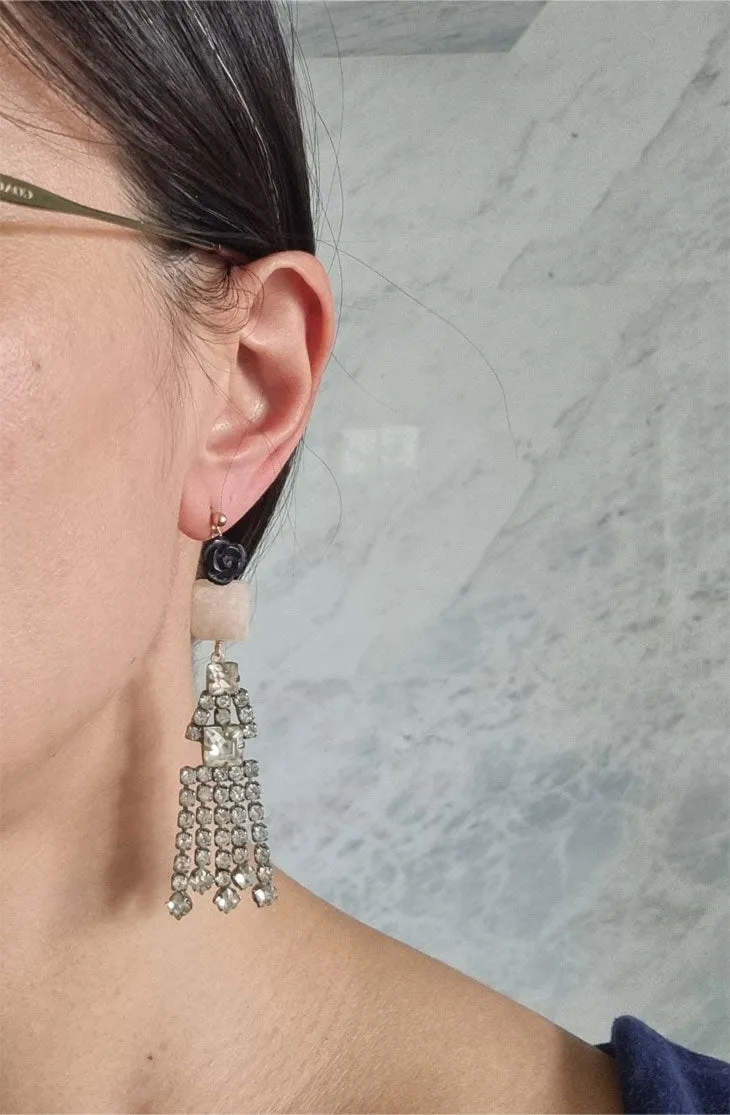gatsby in pink | pink morganite black onyx rose rhinestone earrings