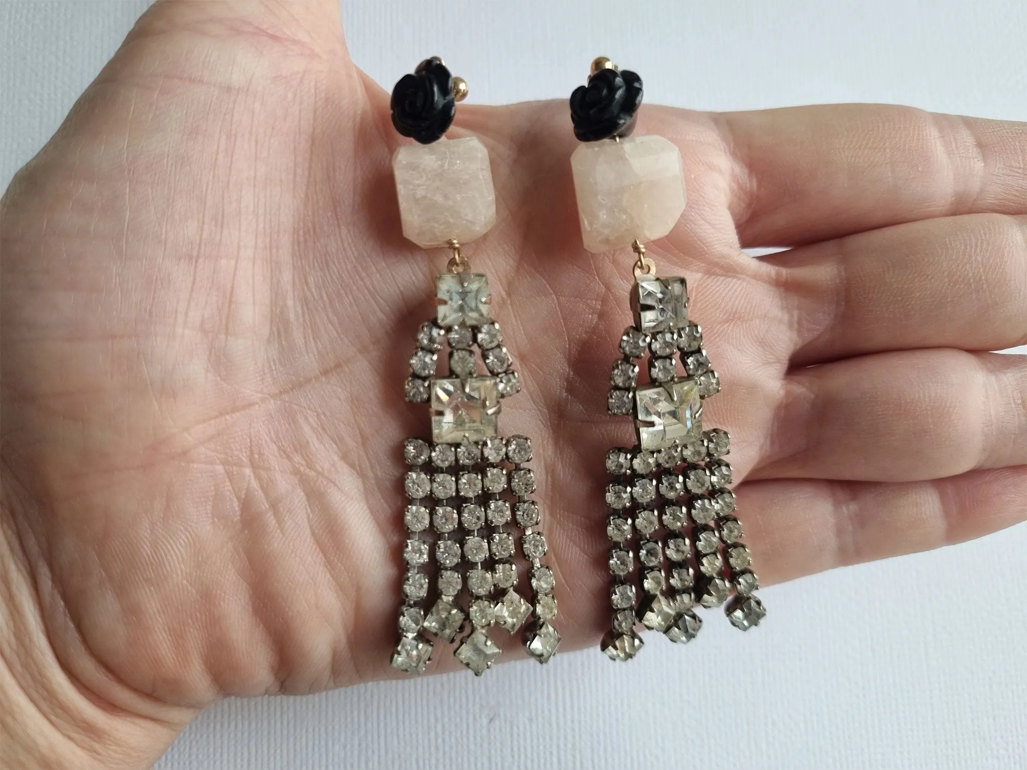 gatsby in pink | pink morganite black onyx rose rhinestone earrings