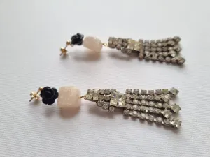 gatsby in pink | pink morganite black onyx rose rhinestone earrings