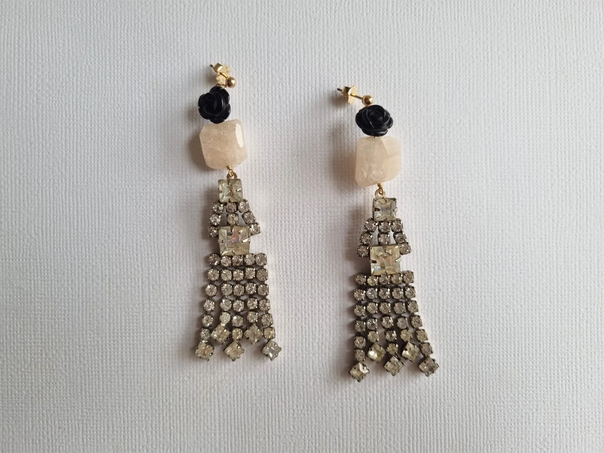 gatsby in pink | pink morganite black onyx rose rhinestone earrings