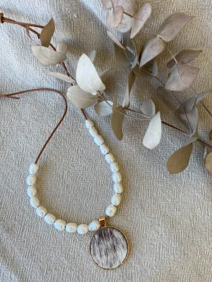 Genuine Cowhide Pendant & Freshwater Pearl Necklace