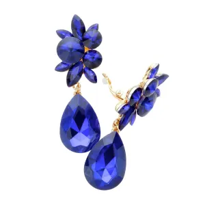 Glass Crystal Tear Drop Clip On Earrings-S