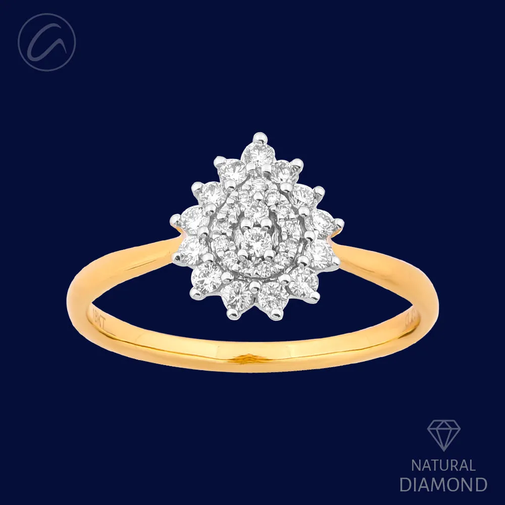 Glossy Pear Drop 18K Gold   Diamond Ring