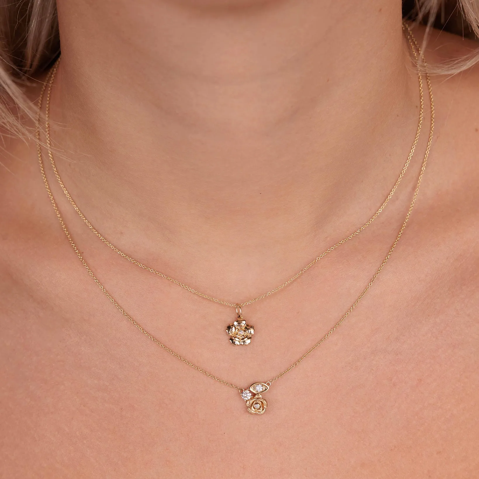 Gold & Diamond Large Marquise Eye Rose Necklace