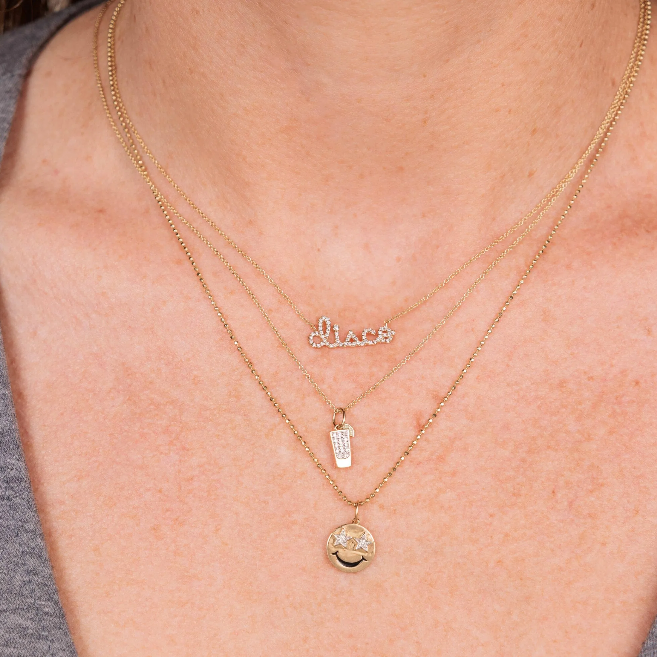 Gold & Diamond Star Eyes Happy Face Charm