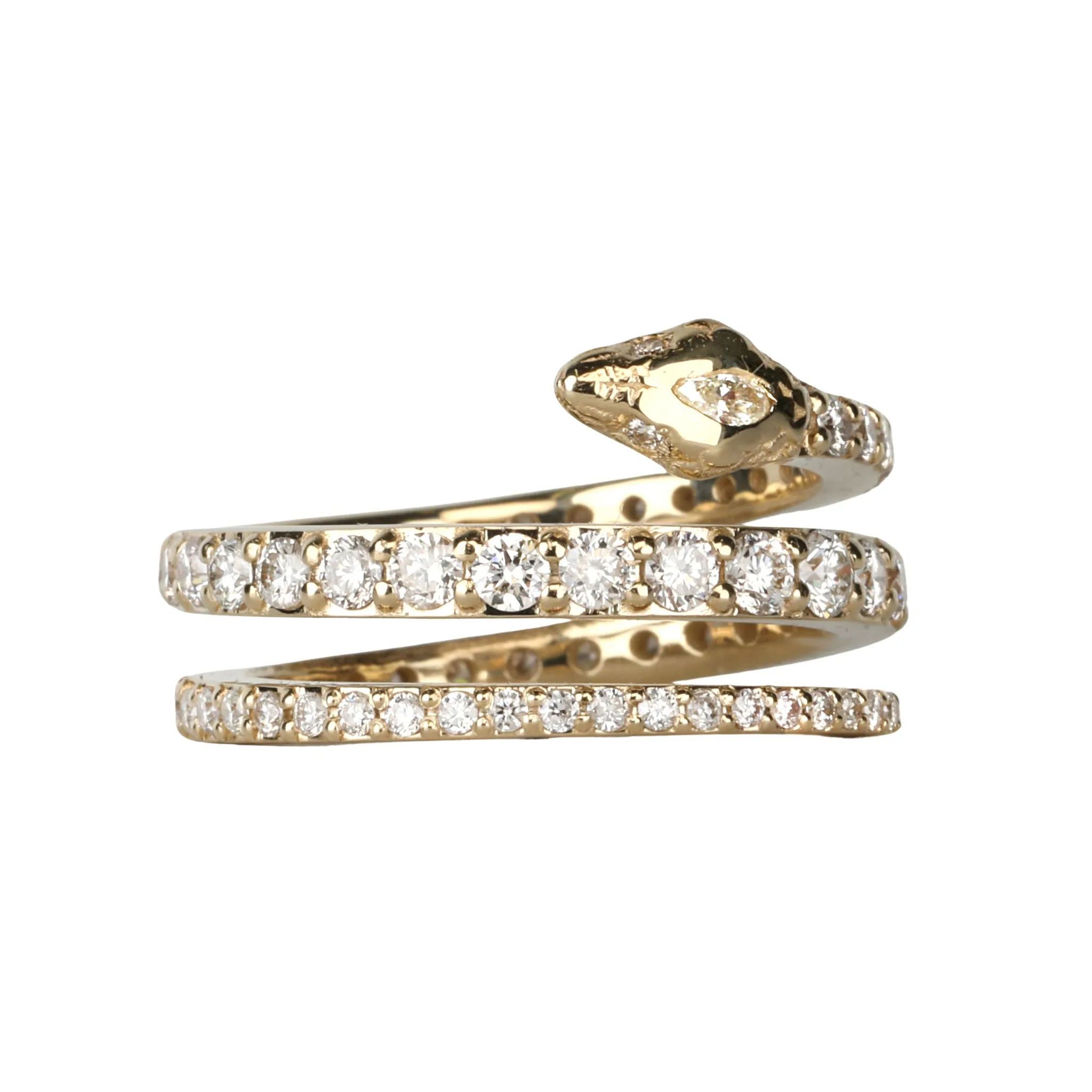 Gold & Graduated Pave Diamond "Coil Snake" Ring