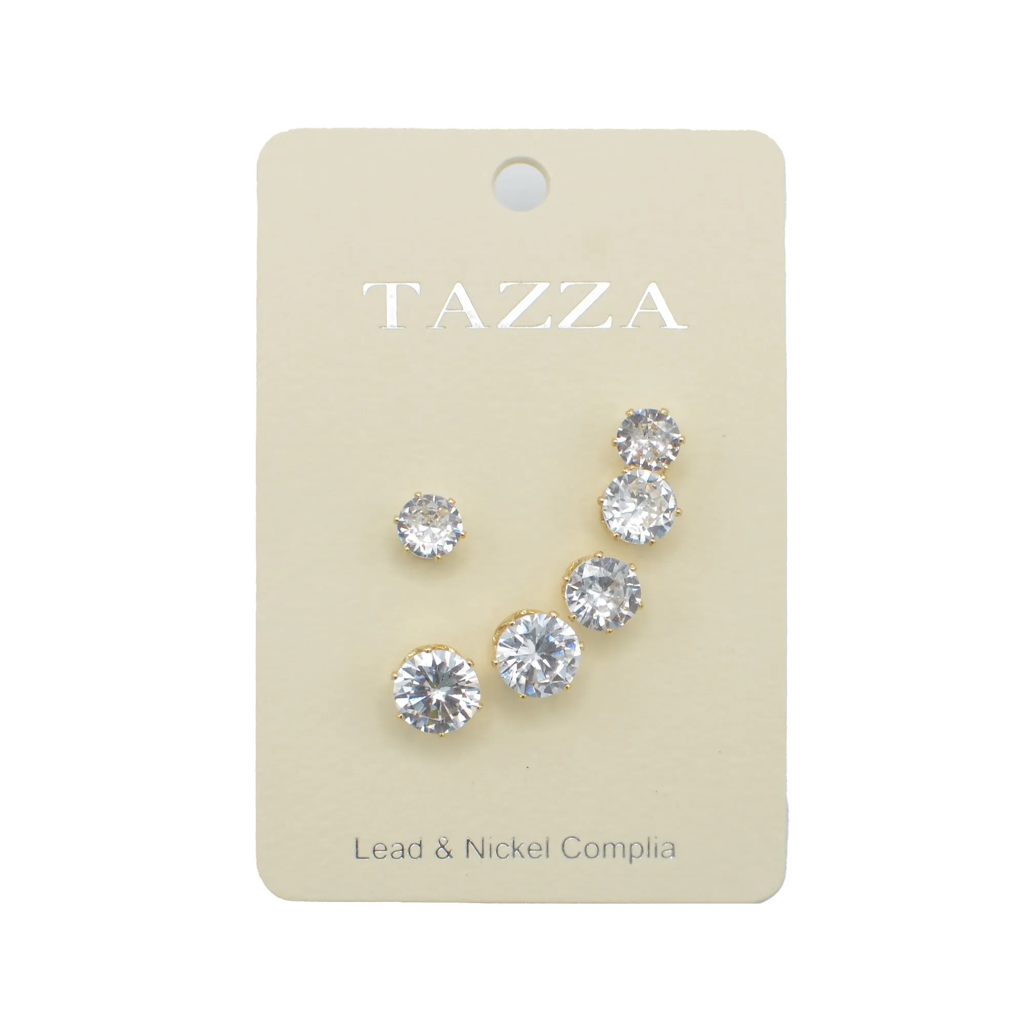 GOLD CLEAR CRYSTAL 3 PAIR SET GRADUATED STUD EARRINGS #HNE86567GDCY(RE20)
