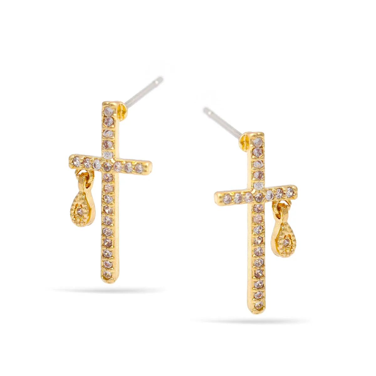 GOLD CROSS CRYSTAL POST  EARRINGS #SWKK-11353GLD (NB9)