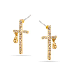 GOLD CROSS CRYSTAL POST  EARRINGS #SWKK-11353GLD (NB9)