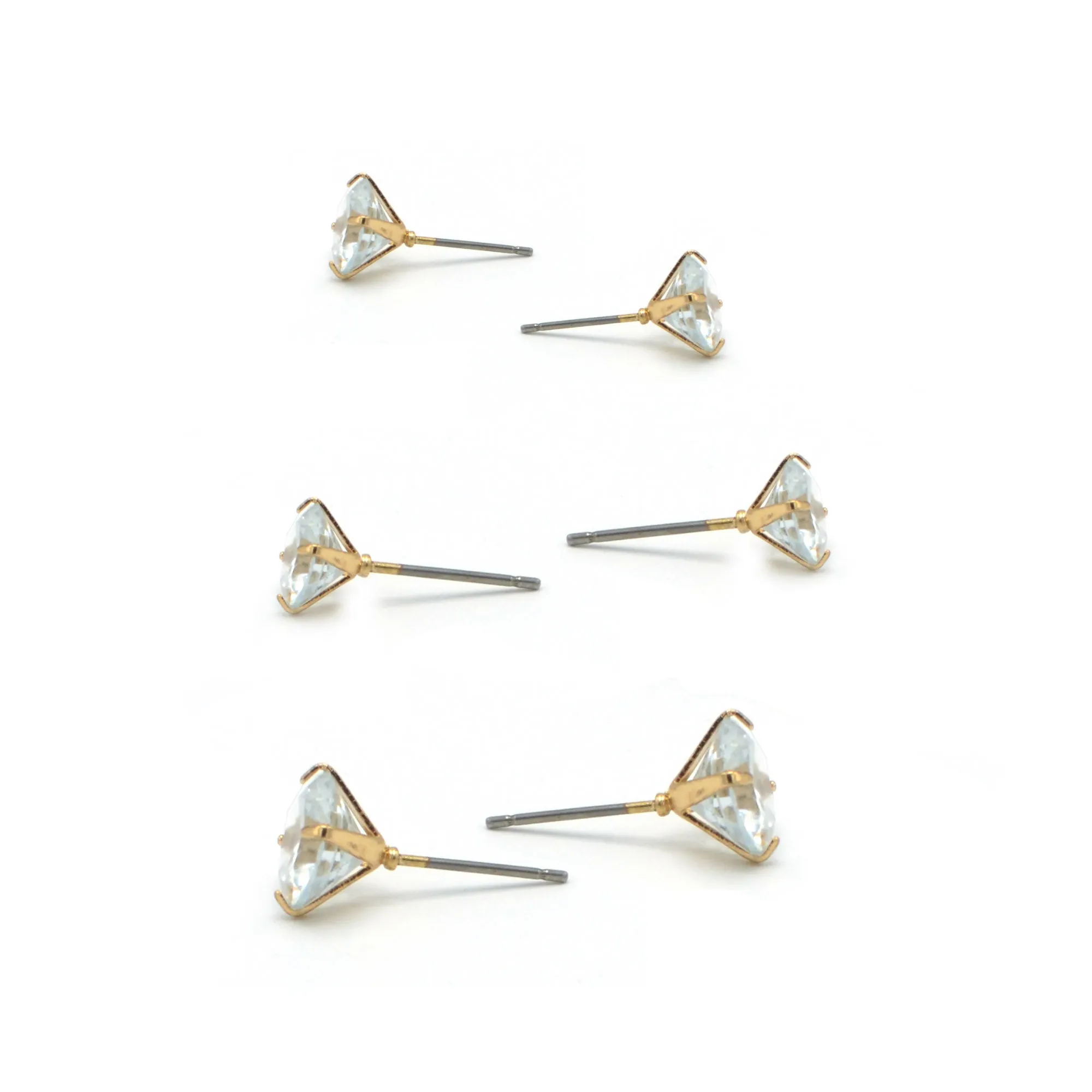 GOLD CRYSATAL GRADUATED SET OF 3 STUD EARRINGS# SQ249-JFE7425 (DC9)