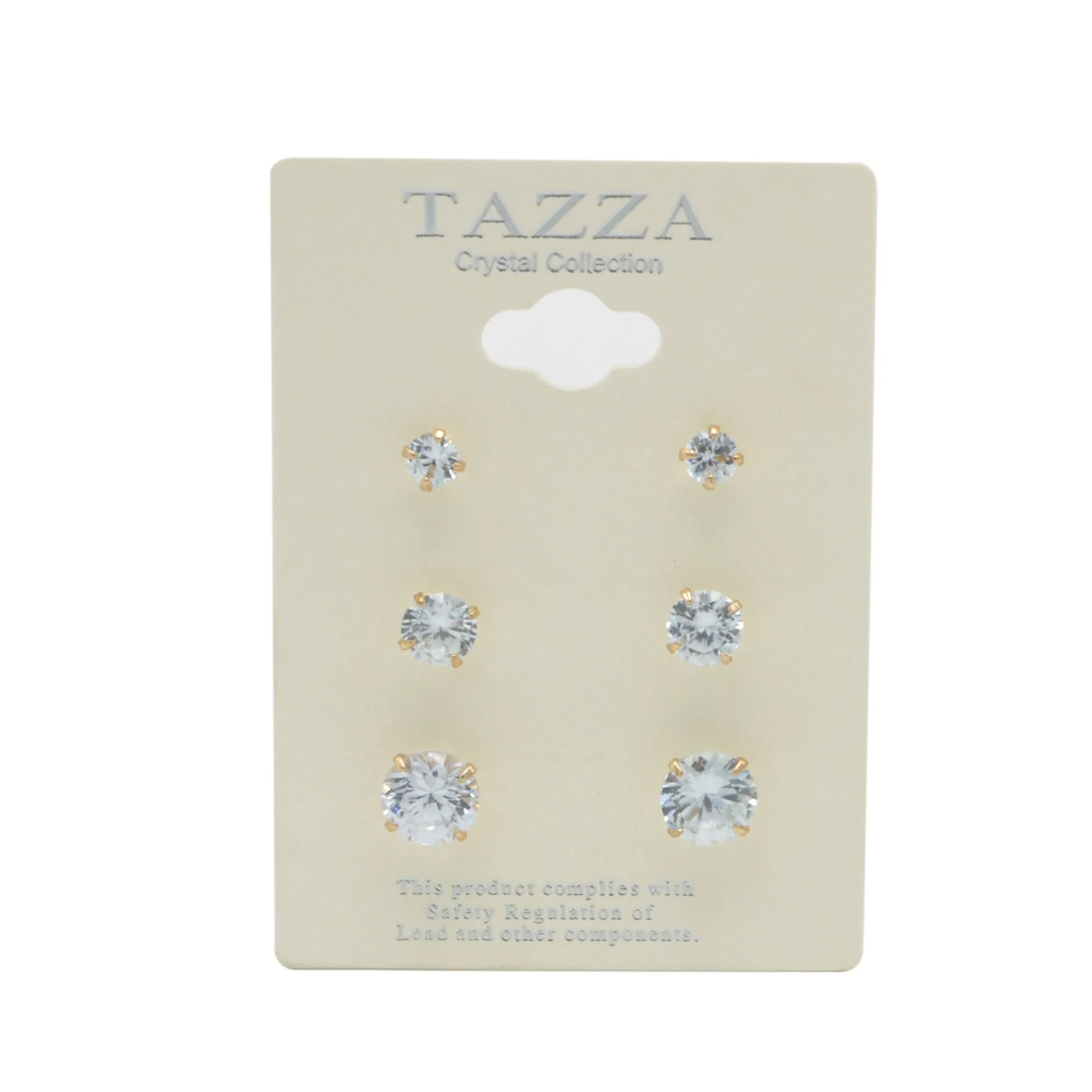 GOLD CRYSATAL GRADUATED SET OF 3 STUD EARRINGS# SQ249-JFE7425 (DC9)