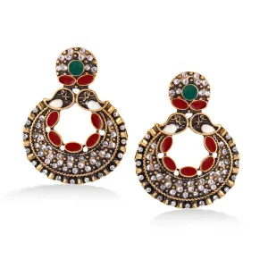 GOLD CRYSTAL GREEN AND CORAL STUD  EARRINGS #SQ2730