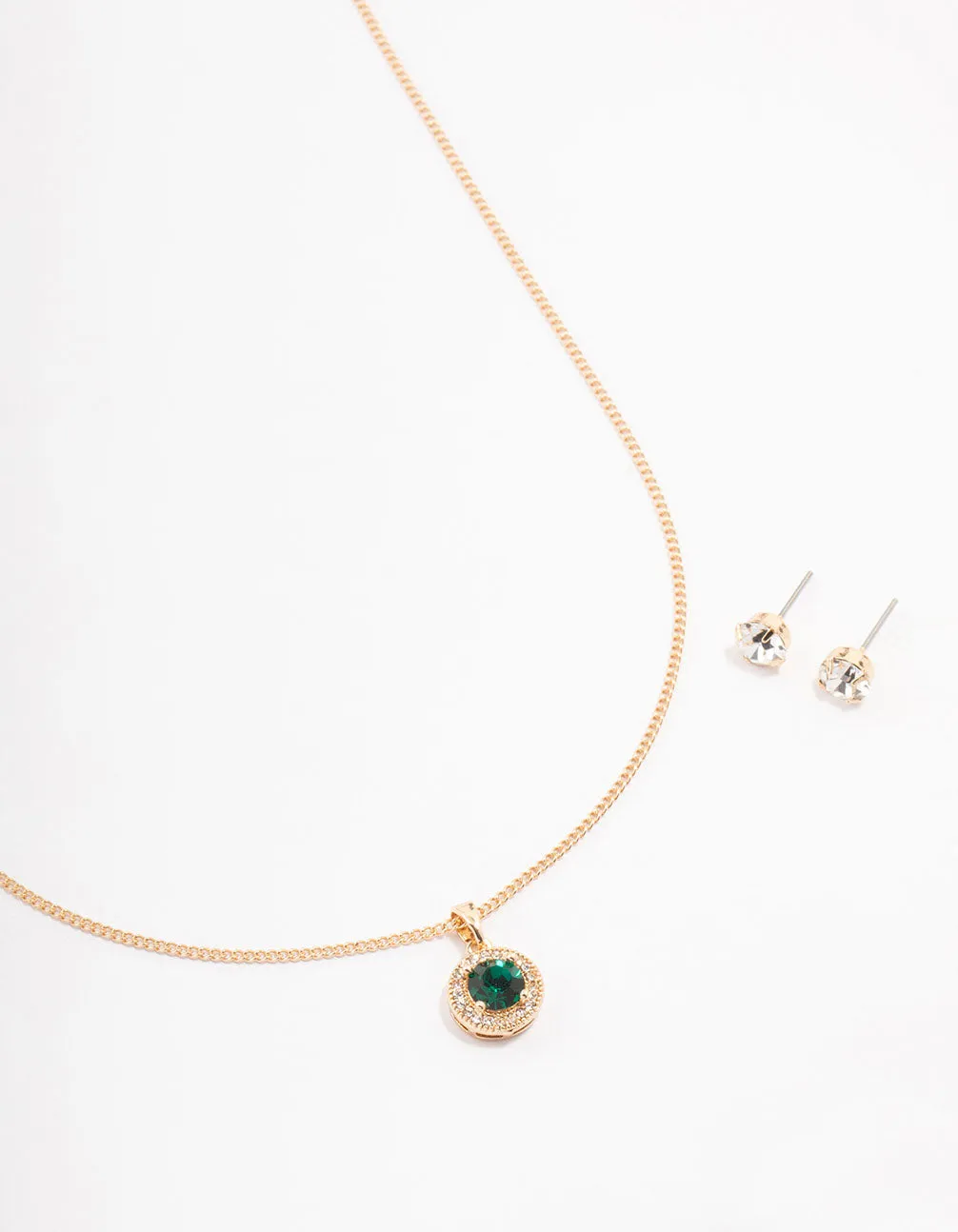 Gold Czech Crystals Halo Necklace & Earring Set