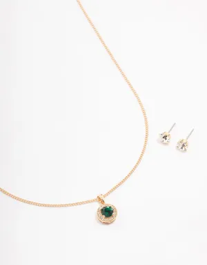 Gold Czech Crystals Halo Necklace & Earring Set