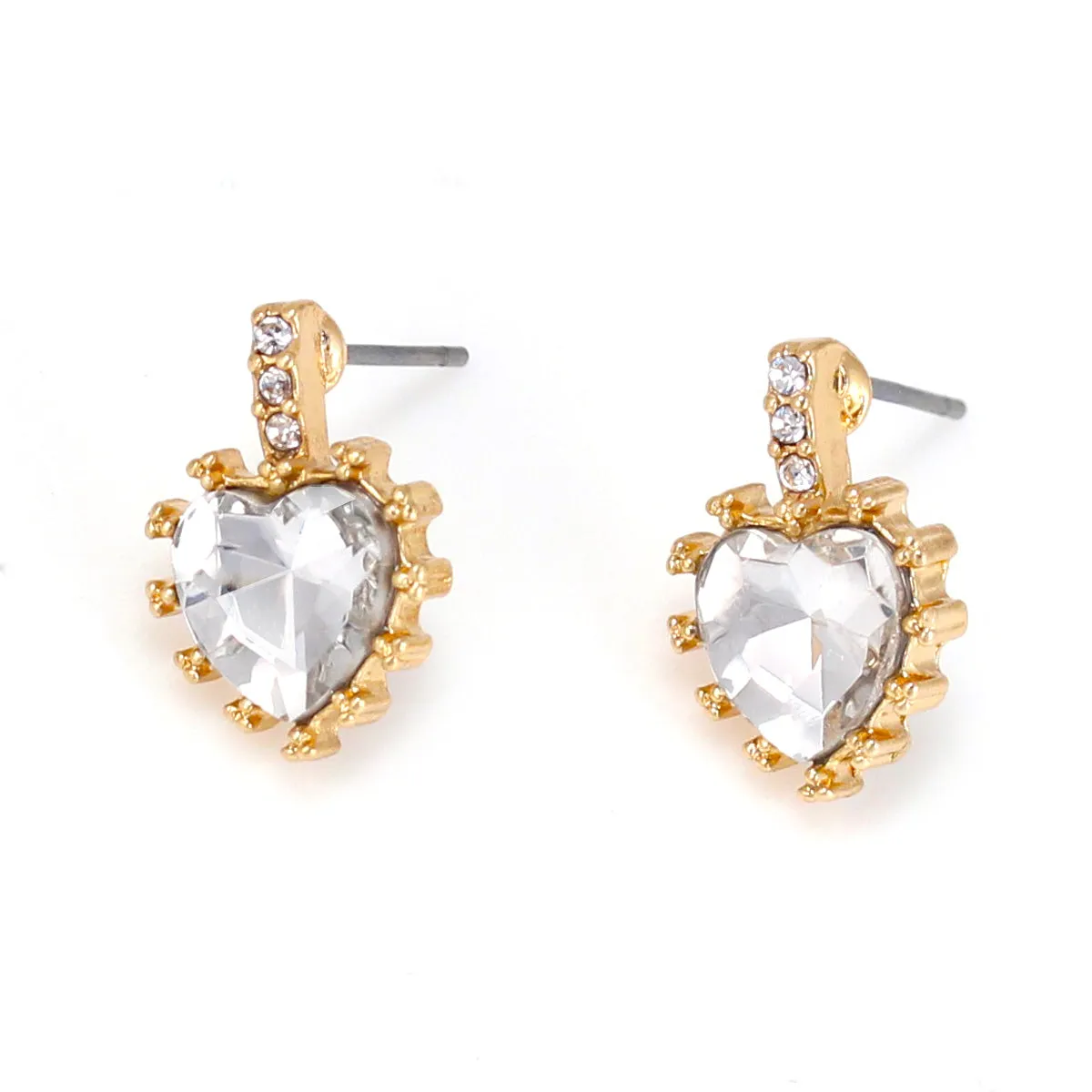 GOLD HEART CRYSTAL STUD EARRINGS #HNE88453GDCR (GB10)