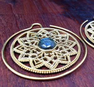 Gold Labradorite Mandala Gauge Earrings