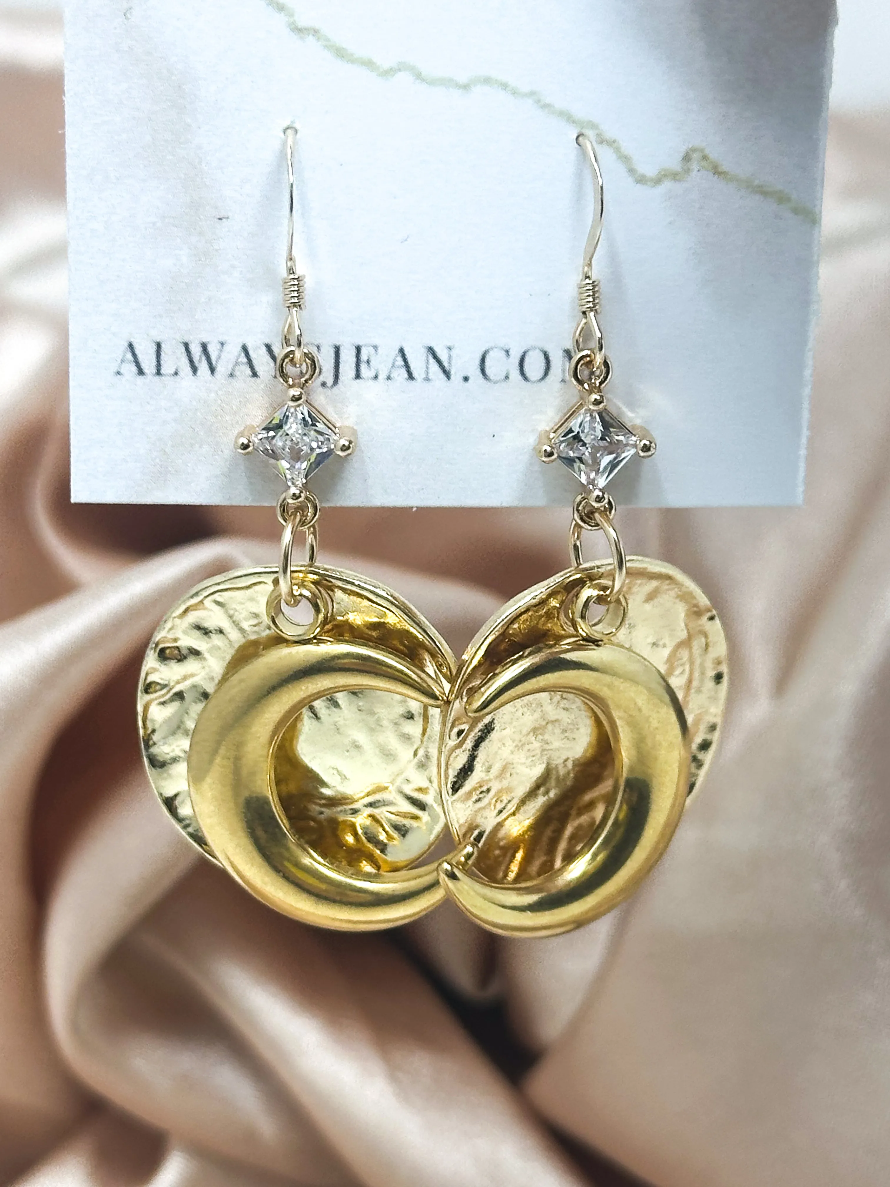 Gold Moon and Coin Earring Small Dangles-Gold, Gold Filled Hooks.