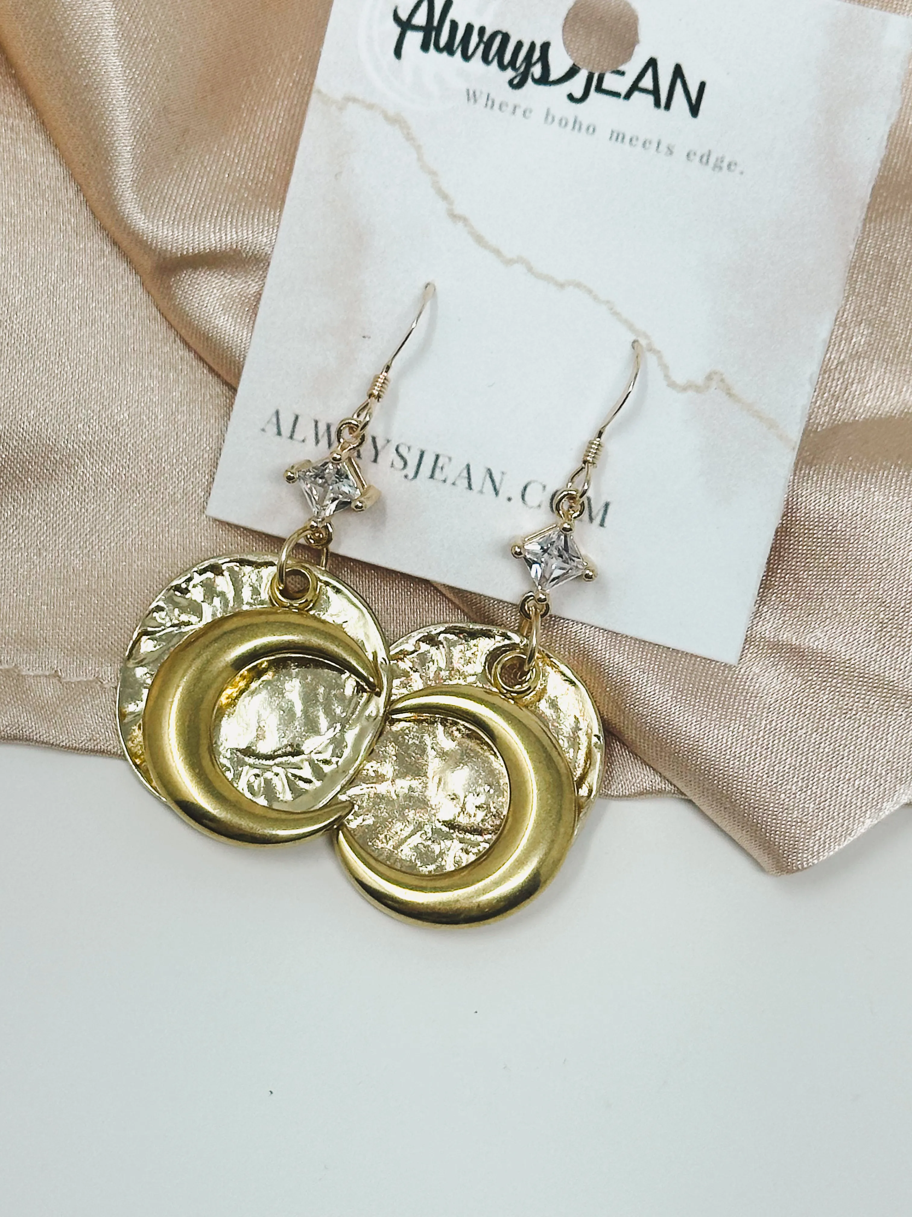 Gold Moon and Coin Earring Small Dangles-Gold, Gold Filled Hooks.