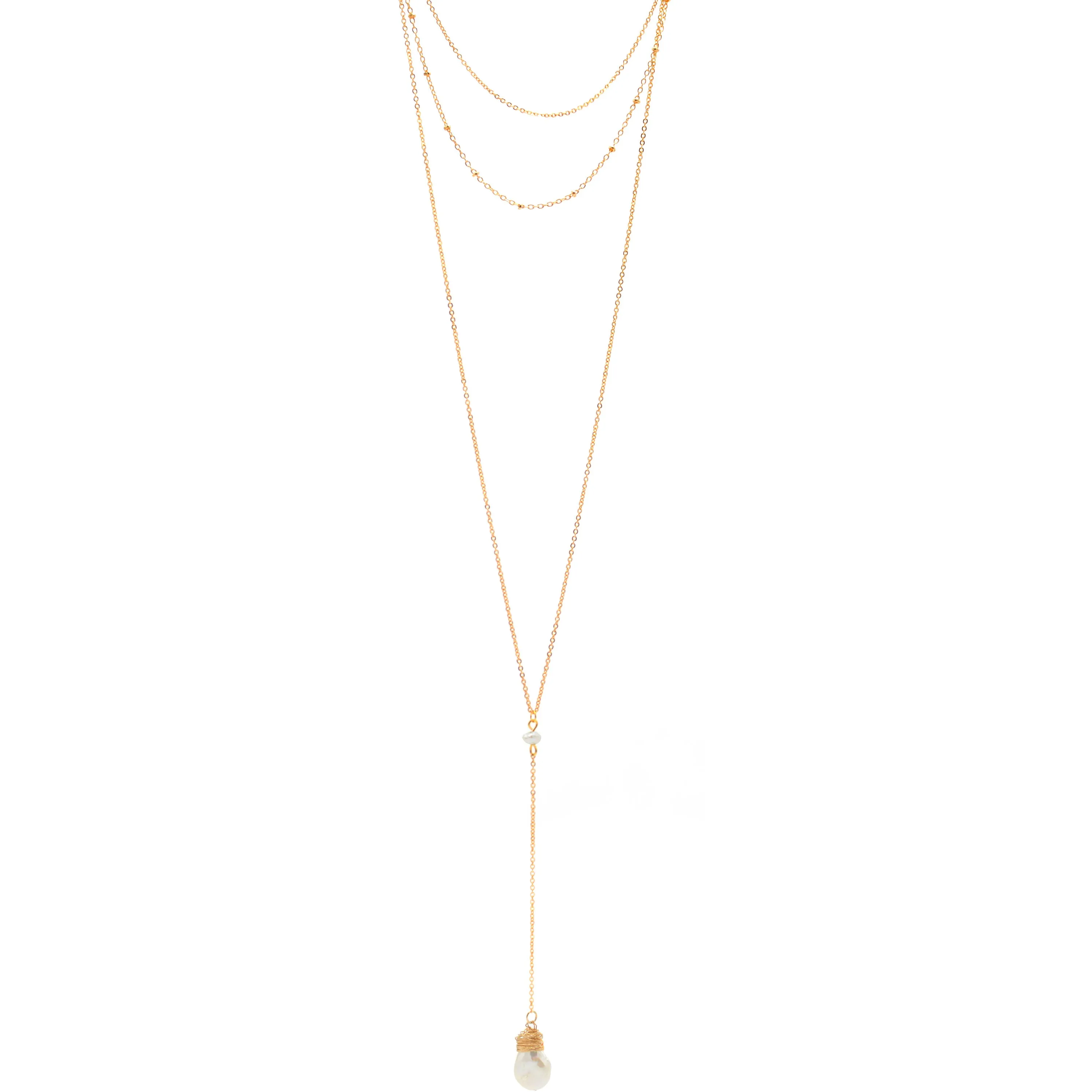 GOLD PEARL LAYER TASSEL LONG NECKLACE#SQGN091903 (IB15)