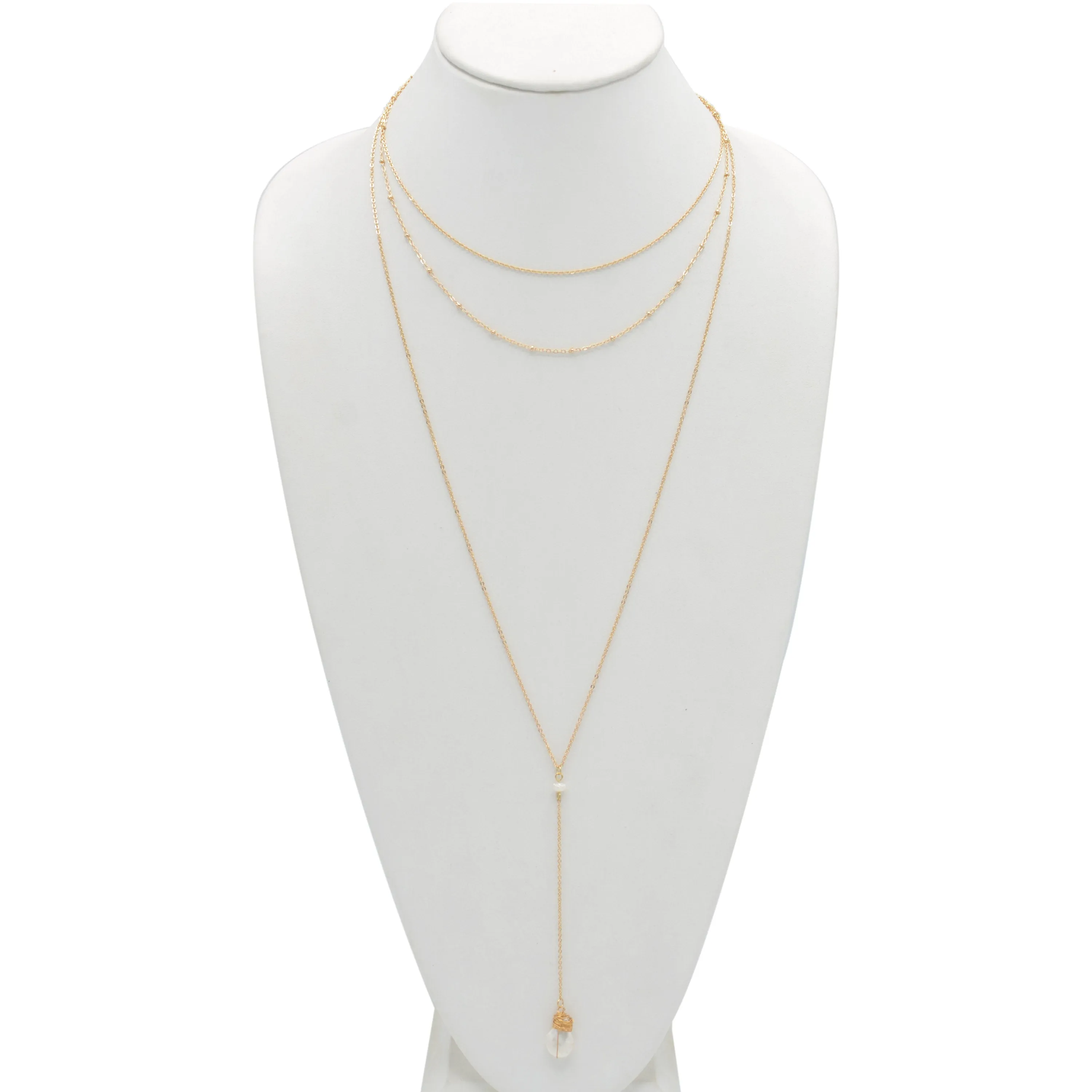 GOLD PEARL LAYER TASSEL LONG NECKLACE#SQGN091903 (IB15)