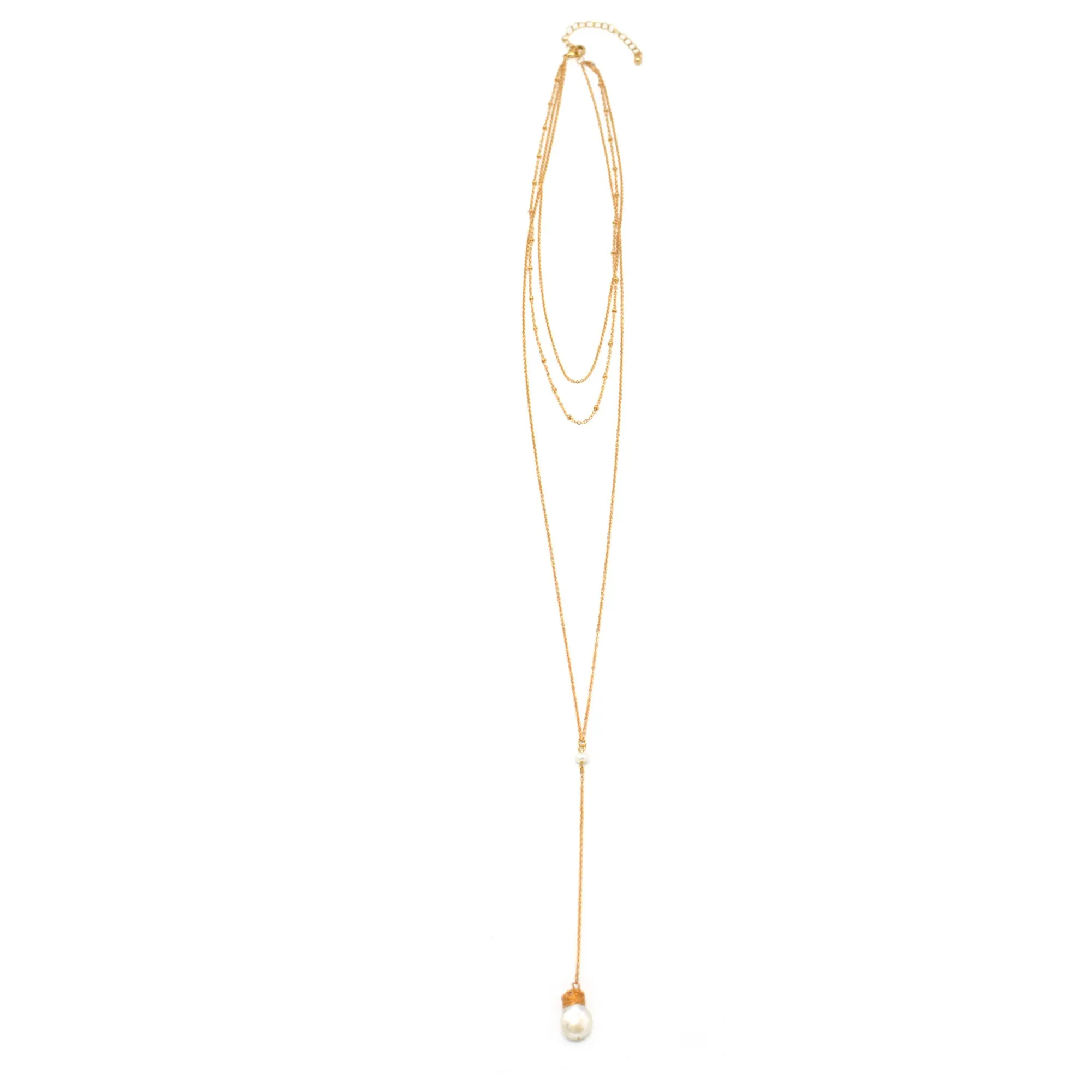 GOLD PEARL LAYER TASSEL LONG NECKLACE#SQGN091903 (IB15)