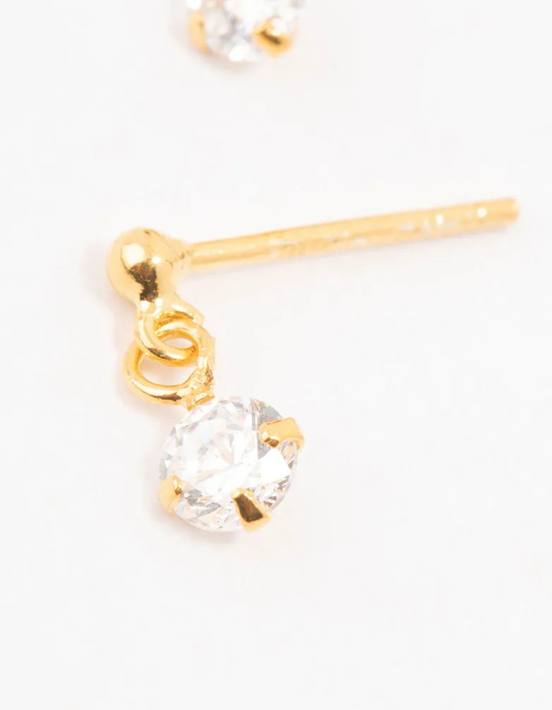 Gold Plated Sterling Silver Cubic Zirconia Drop Earrings