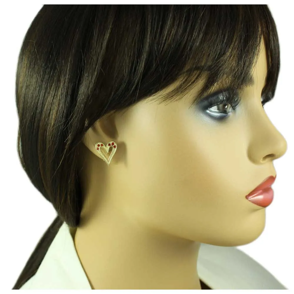 Gold Red Crystal Elongated Heart MOM Pin and Earring Set - PRF320BS