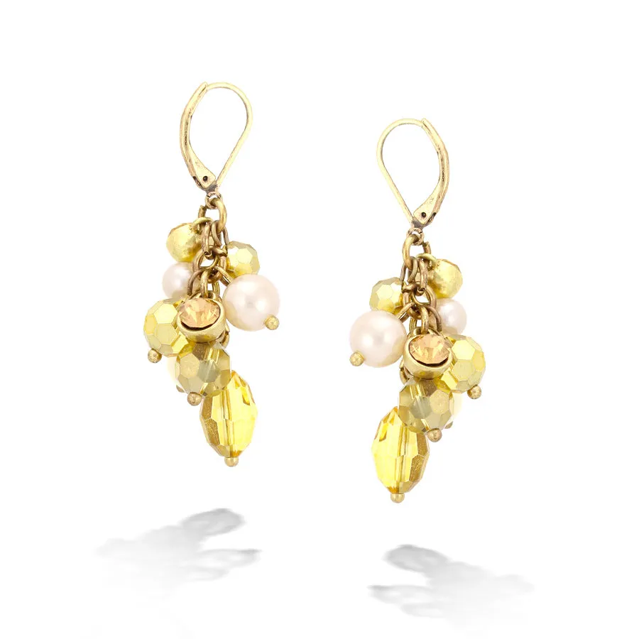 GOLD-TONE METAL PEARL AND CRYSTAL EARRINGS  #FW1203361 (HB14)