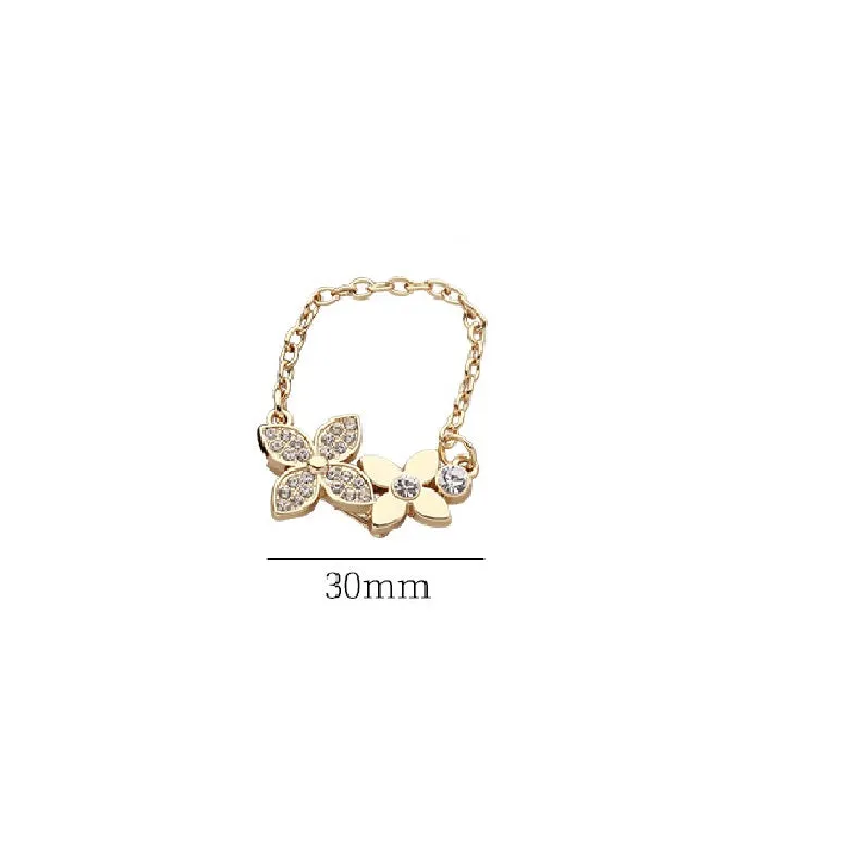 Golden Chain Diamond Petal Alloy Brooch Decorative Pin 2PCS