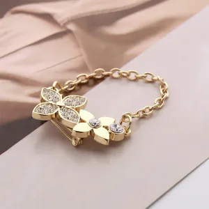 Golden Chain Diamond Petal Alloy Brooch Decorative Pin 2PCS