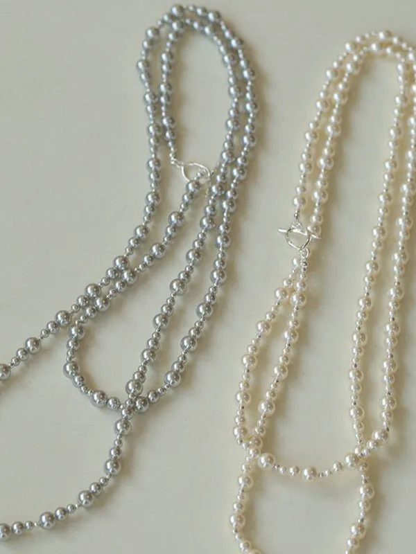 Gradient Artificial Pearls Beaded Necklace Sweater Chain