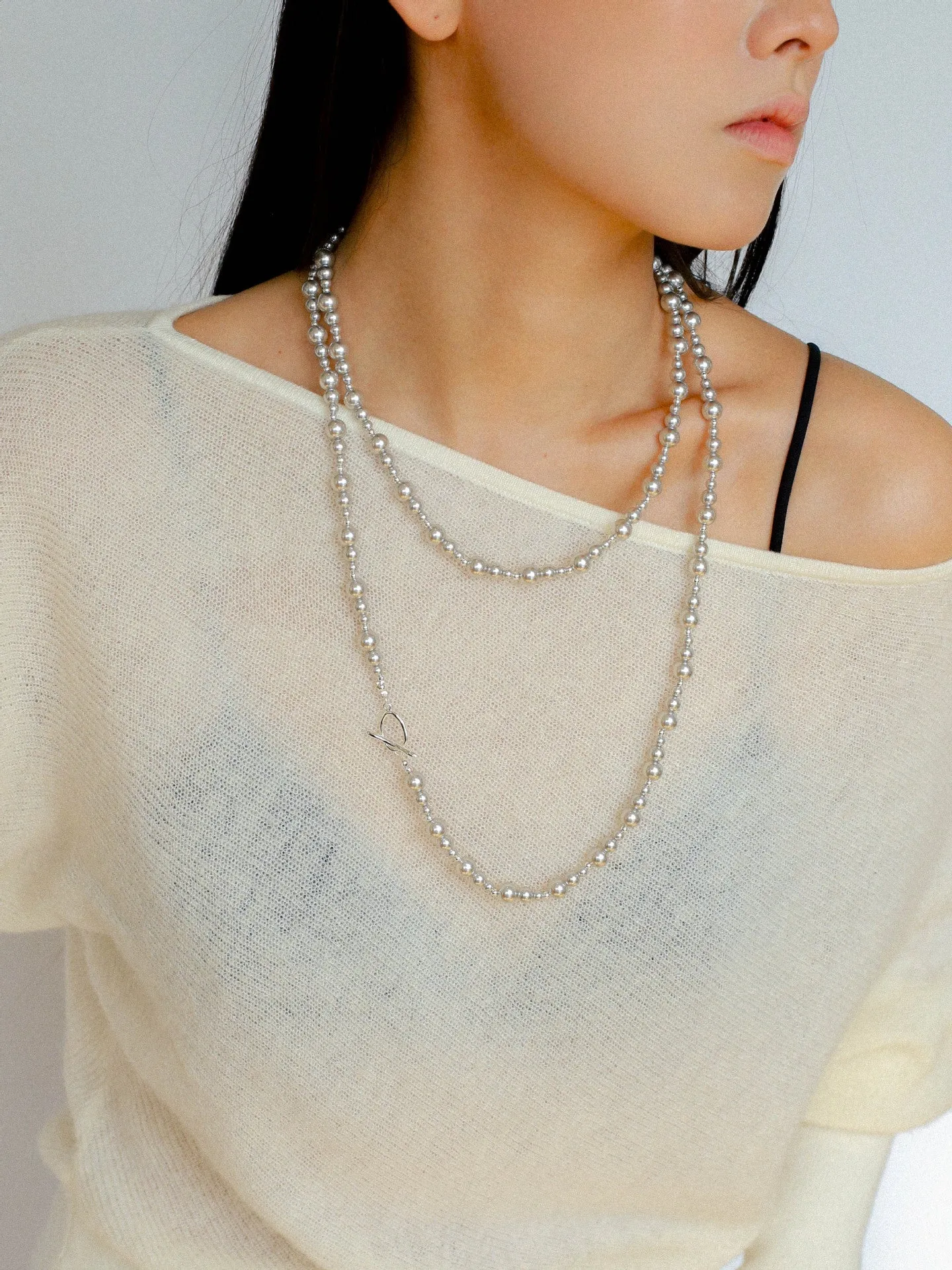 Gradient Artificial Pearls Beaded Necklace Sweater Chain