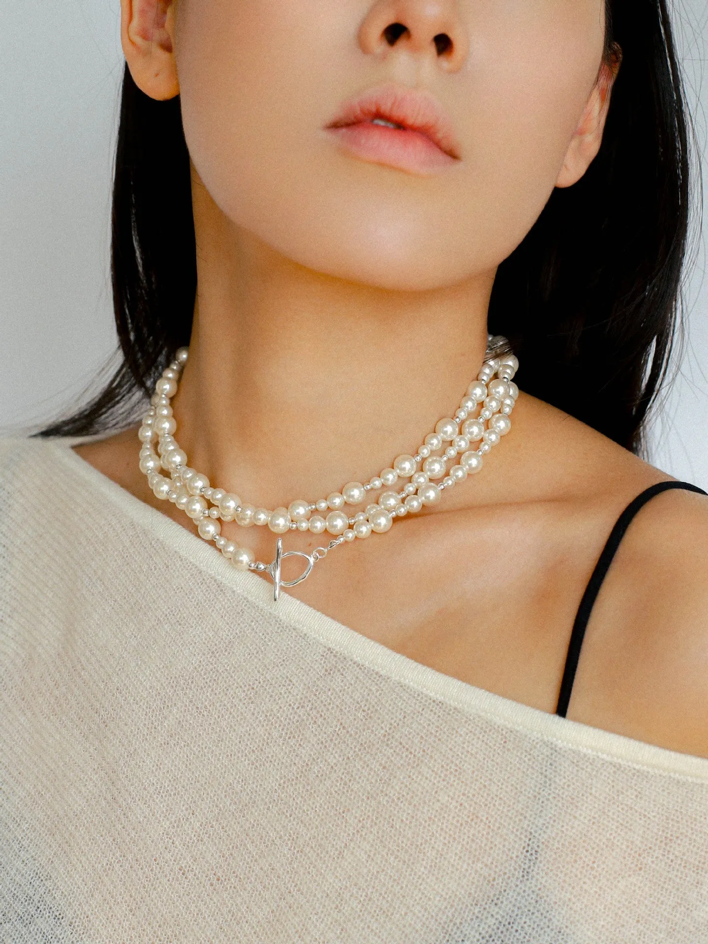 Gradient Artificial Pearls Beaded Necklace Sweater Chain