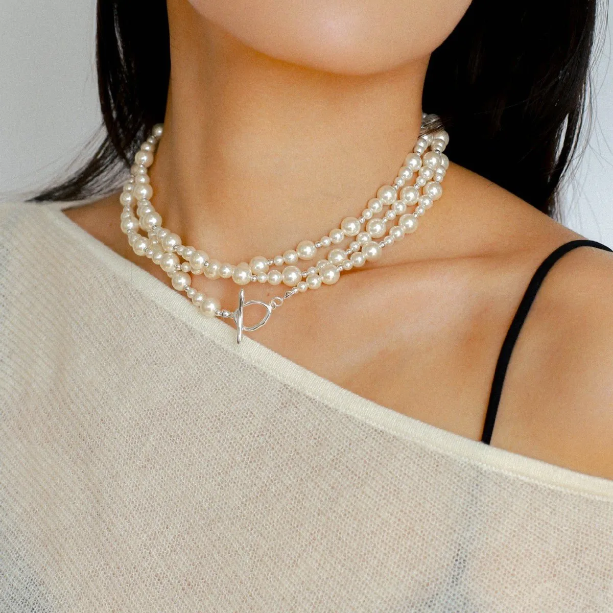 Gradient Artificial Pearls Beaded Necklace Sweater Chain