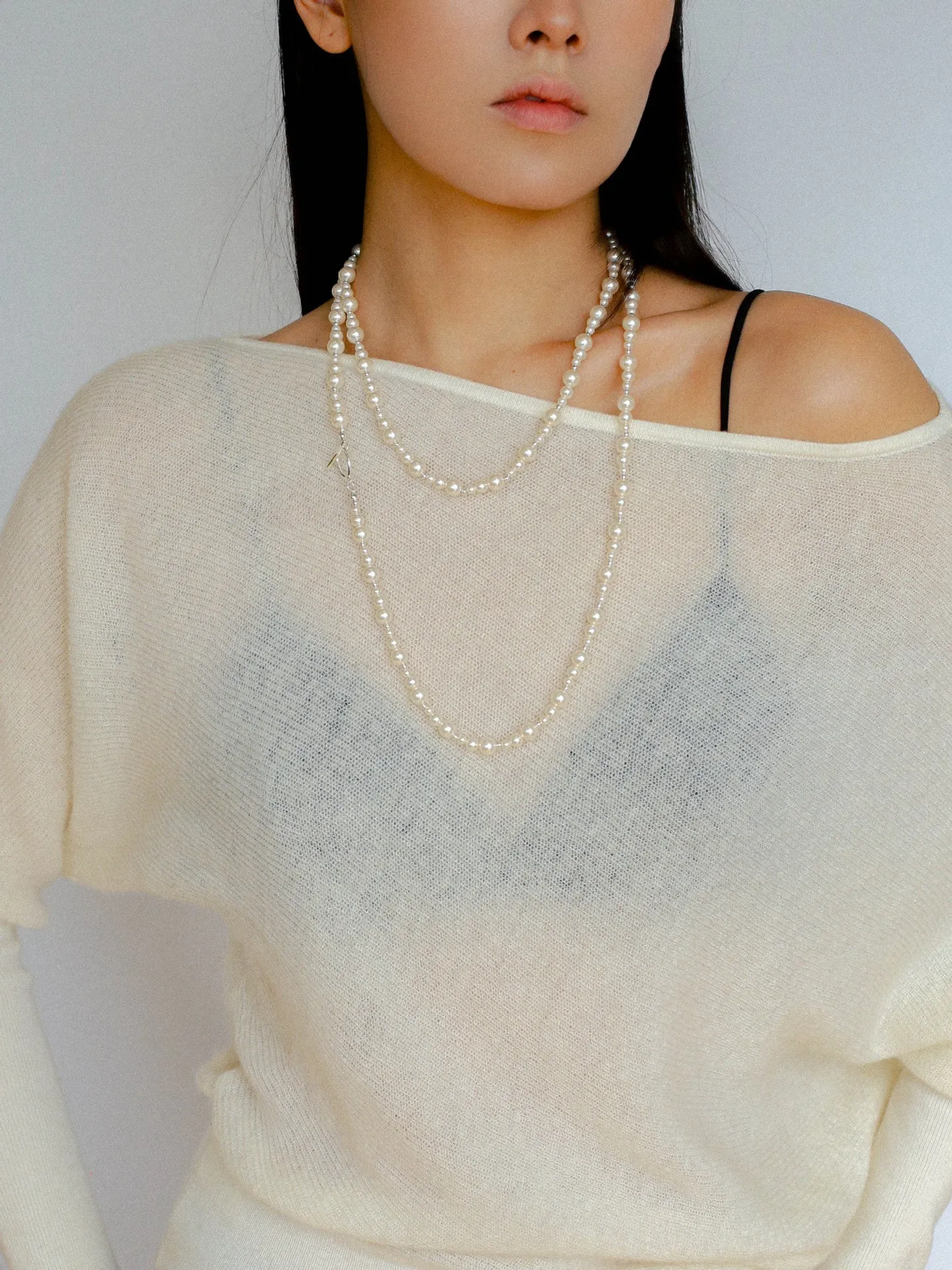 Gradient Artificial Pearls Beaded Necklace Sweater Chain