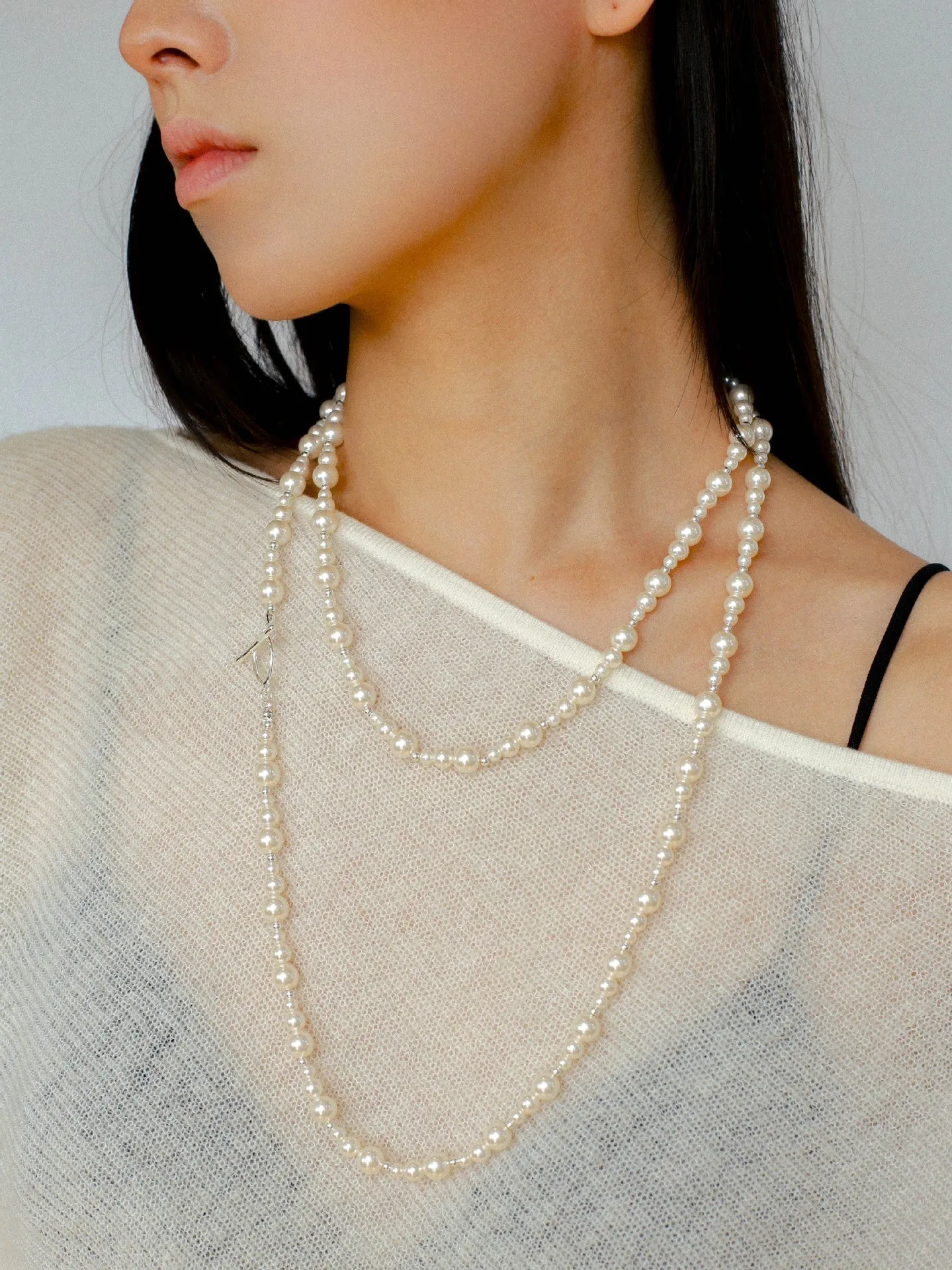 Gradient Artificial Pearls Beaded Necklace Sweater Chain