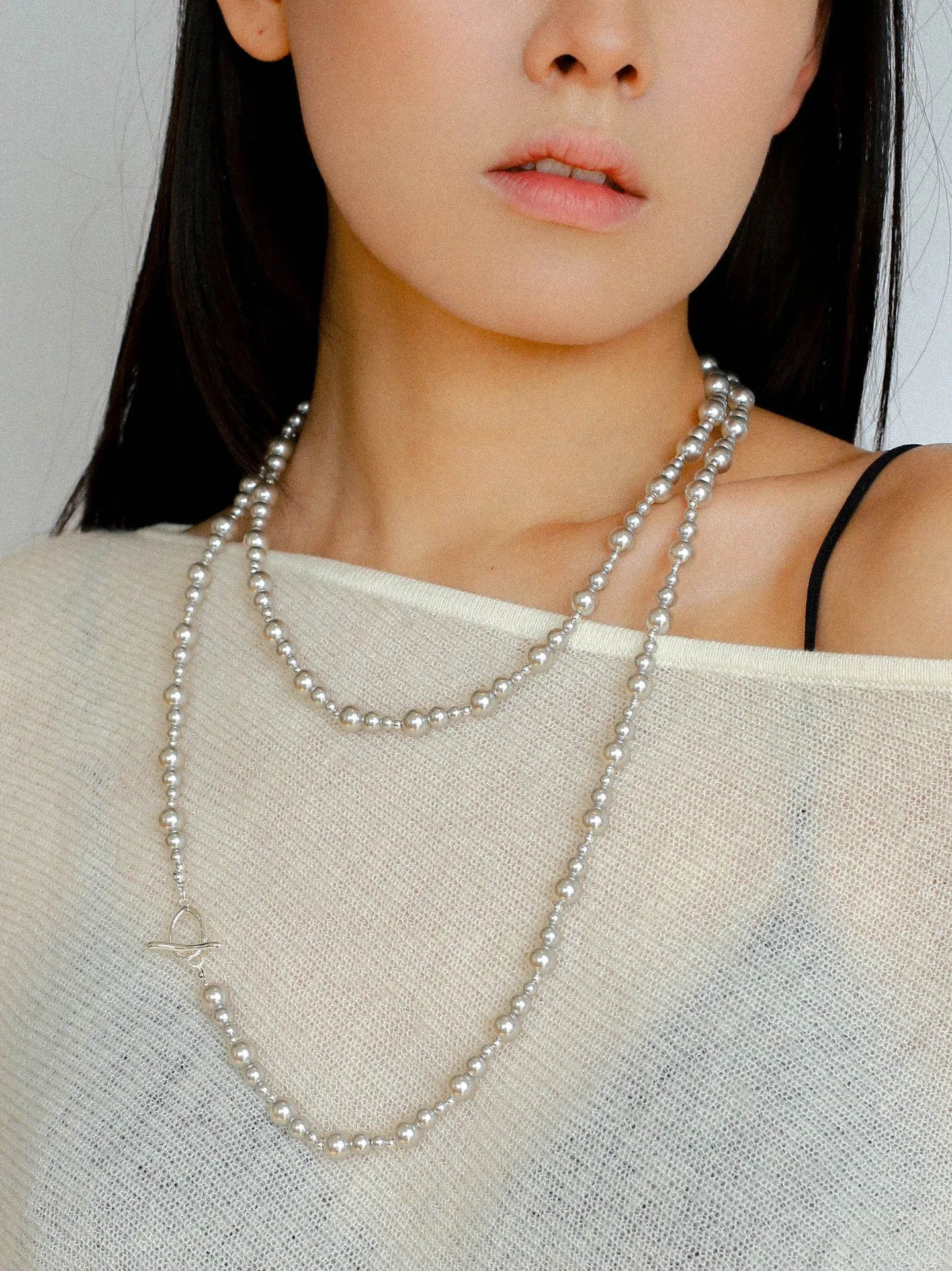 Gradient Artificial Pearls Beaded Necklace Sweater Chain